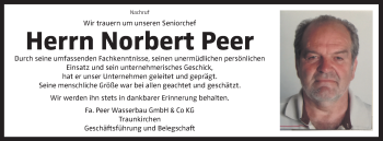 Traueranzeige von Norbert Peer von OÖNachrichten