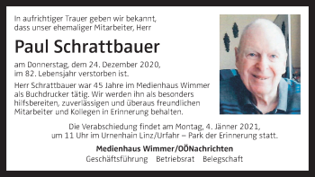 Traueranzeige von Paul Schrattbauer von OÖNachrichten
