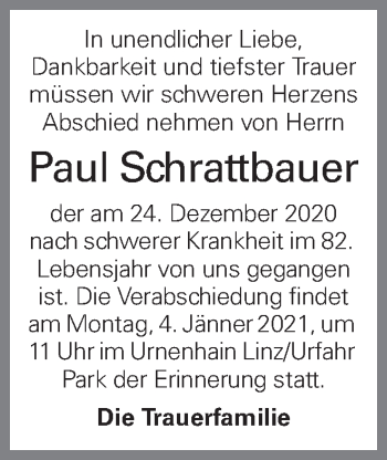 Traueranzeige von Paul Schrattbauer von OÖNachrichten