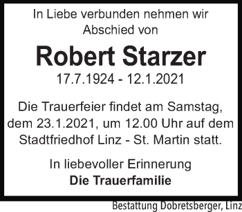 Traueranzeige von Robert Starzer von OÖNachrichten