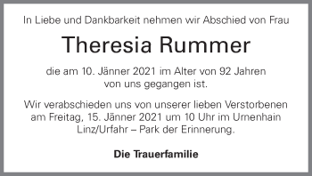 Traueranzeige von Theresia Rummer von OÖNachrichten