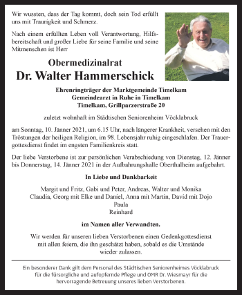 Traueranzeige von Walter Hammerschick von OÖNachrichten