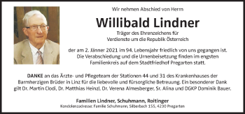 Traueranzeige von Willibald Lindner von OÖNachrichten