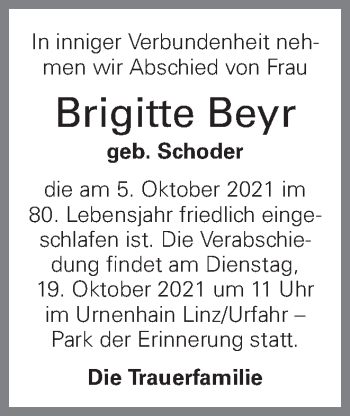Traueranzeige von Brigitte Beyr von OÖNachrichten