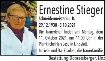 Traueranzeige von Ernestine Stieger von OÖNachrichten