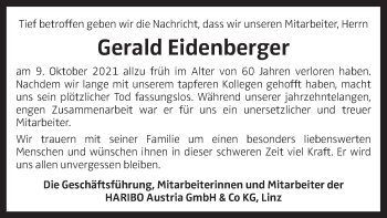 Traueranzeige von Gerald Eidenberger von OÖNachrichten