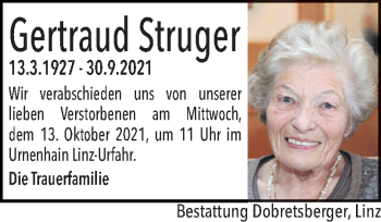 Traueranzeige von Gertraud Struger von OÖNachrichten