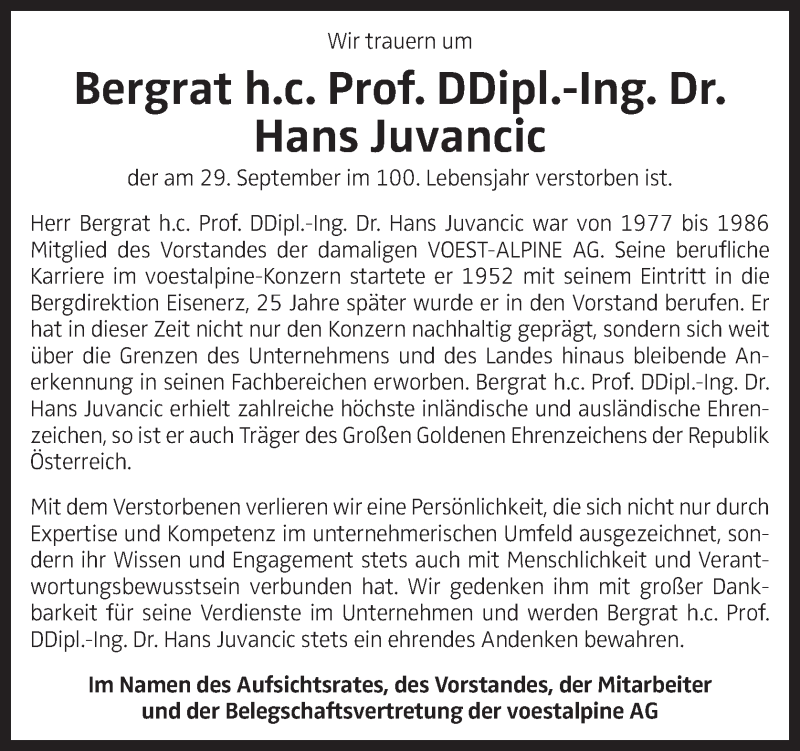  Traueranzeige für Hans Juvancic vom 12.10.2021 aus OÖNachrichten