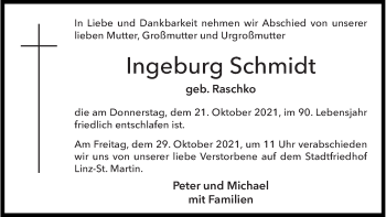 Traueranzeige von Ingeburg Schmidt von OÖNachrichten