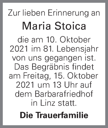 Traueranzeige von Maria Stoica von OÖNachrichten