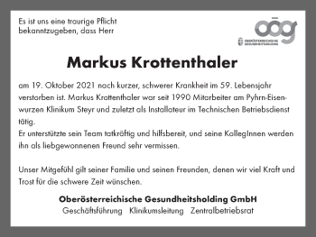Traueranzeige von Markus Krottenthaler von OÖNachrichten