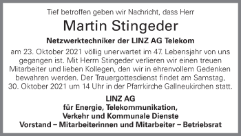 Traueranzeige von Martin Stingeder von OÖNachrichten