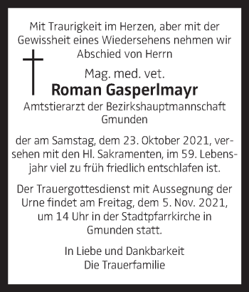 Traueranzeige von Roman Gasperlmayr von OÖNachrichten