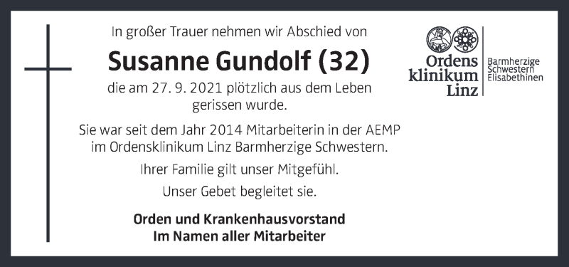  Traueranzeige für Susanne Gundolf vom 05.10.2021 aus OÖNachrichten