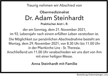 Traueranzeige von Adam Steinhardt von OÖNachrichten
