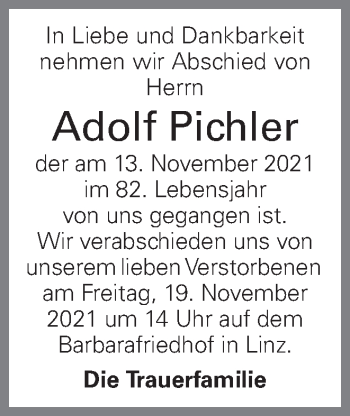 Traueranzeige von Adolf Pichler von OÖNachrichten