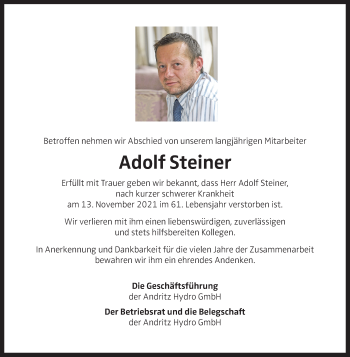 Traueranzeige von Adolf Steiner von OÖNachrichten