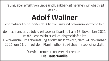 Traueranzeige von Adolf Wallner von OÖNachrichten