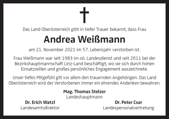 Traueranzeige von Andrea Weißmann von OÖNachrichten