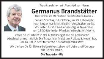 Traueranzeige von Germanus Brandstätter von OÖNachrichten
