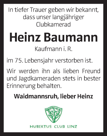 Traueranzeige von Heinz Baumann von OÖNachrichten