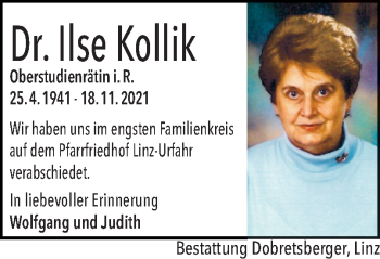 Traueranzeige von Ilse Kollik von OÖNachrichten