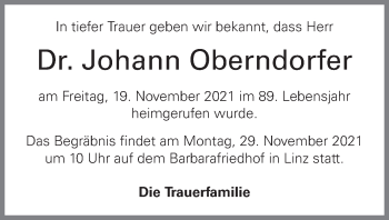 Traueranzeige von Johann Oberndorfer von OÖNachrichten