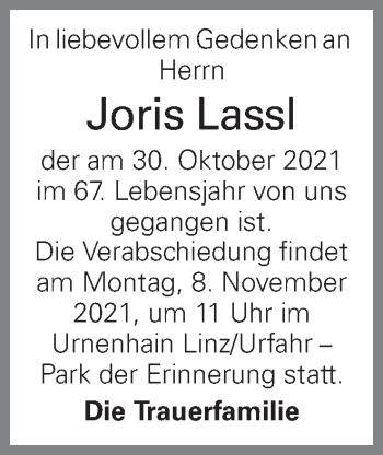 Traueranzeige von Joris Lassl von OÖNachrichten