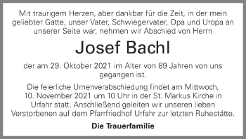 Traueranzeige von Josef Bachl von OÖNachrichten