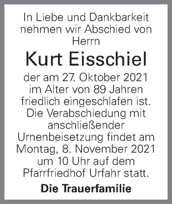 Traueranzeige von Kurt Eisschiel von OÖNachrichten