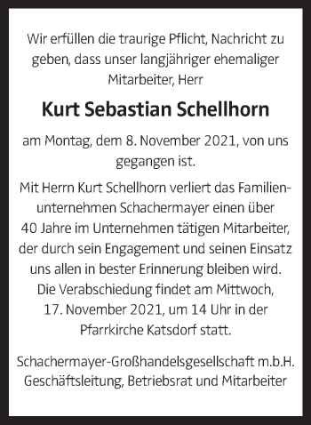 Traueranzeige von Kurt Sebastian Schellhorn von OÖNachrichten
