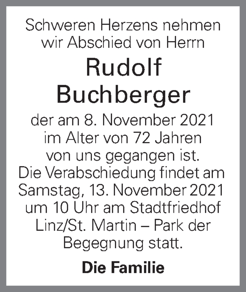  Traueranzeige für Rudolf Buchberger vom 11.11.2021 aus OÖNachrichten