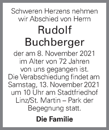 Traueranzeige von Rudolf Buchberger von OÖNachrichten
