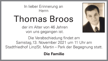 Traueranzeige von Thomas Broos von OÖNachrichten