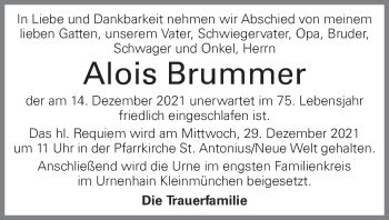 Traueranzeige von Alois Brummer von OÖNachrichten