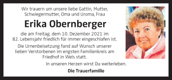 Traueranzeige von Erika Obernberger von OÖNachrichten