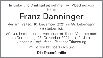 Traueranzeige von Franz Danninger von OÖNachrichten