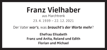 Traueranzeige von Franz Vielhaber von OÖNachrichten