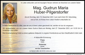 Traueranzeige von Gudrun Maria Huber-Pilgerstorfer von OÖNachrichten