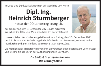 Traueranzeige von Heinrich Sturmberger von OÖNachrichten