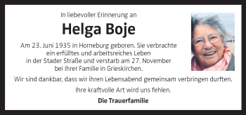 Traueranzeige von Helga Boje von OÖNachrichten