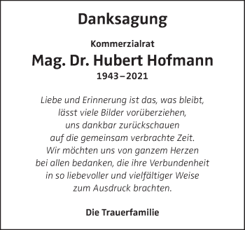 Traueranzeige von Hubert Hofmann von OÖNachrichten
