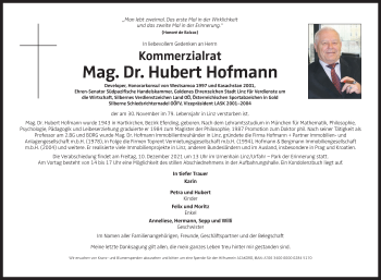 Traueranzeige von Hubert Hofmann von OÖNachrichten