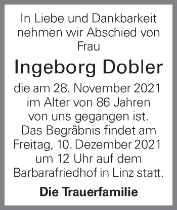 Traueranzeige von Ingeborg Dobler von OÖNachrichten