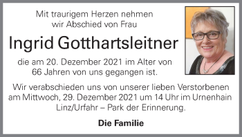 Traueranzeige von Ingrid Gotthartsleitner von OÖNachrichten