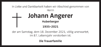 Traueranzeige von Johann Angerer von OÖNachrichten