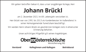 Traueranzeige von Johann Brückl von OÖNachrichten