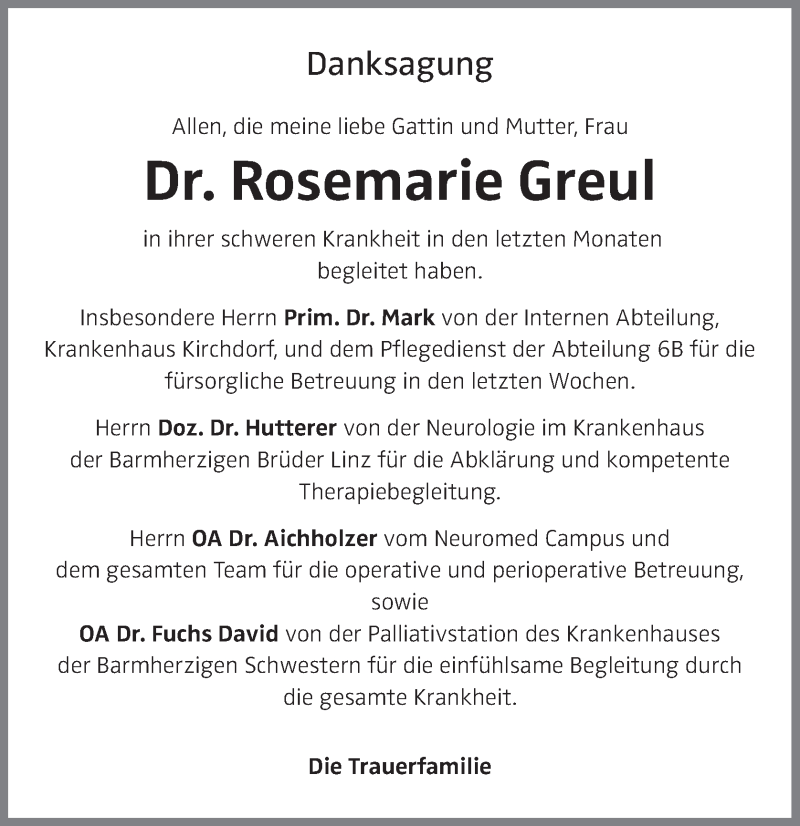  Traueranzeige für Rosemarie Greul vom 11.12.2021 aus OÖNachrichten