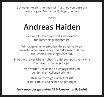 Traueranzeige von Andreas Haiden von OÖNachrichten
