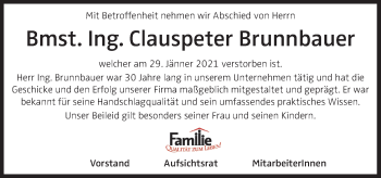 Traueranzeige von Clauspeter Brunnbauer von OÖNachrichten
